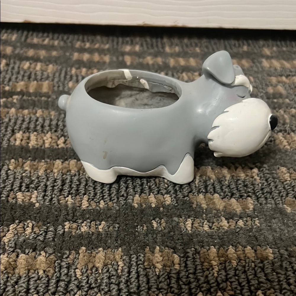 Gray Ceramic Dog Planter
